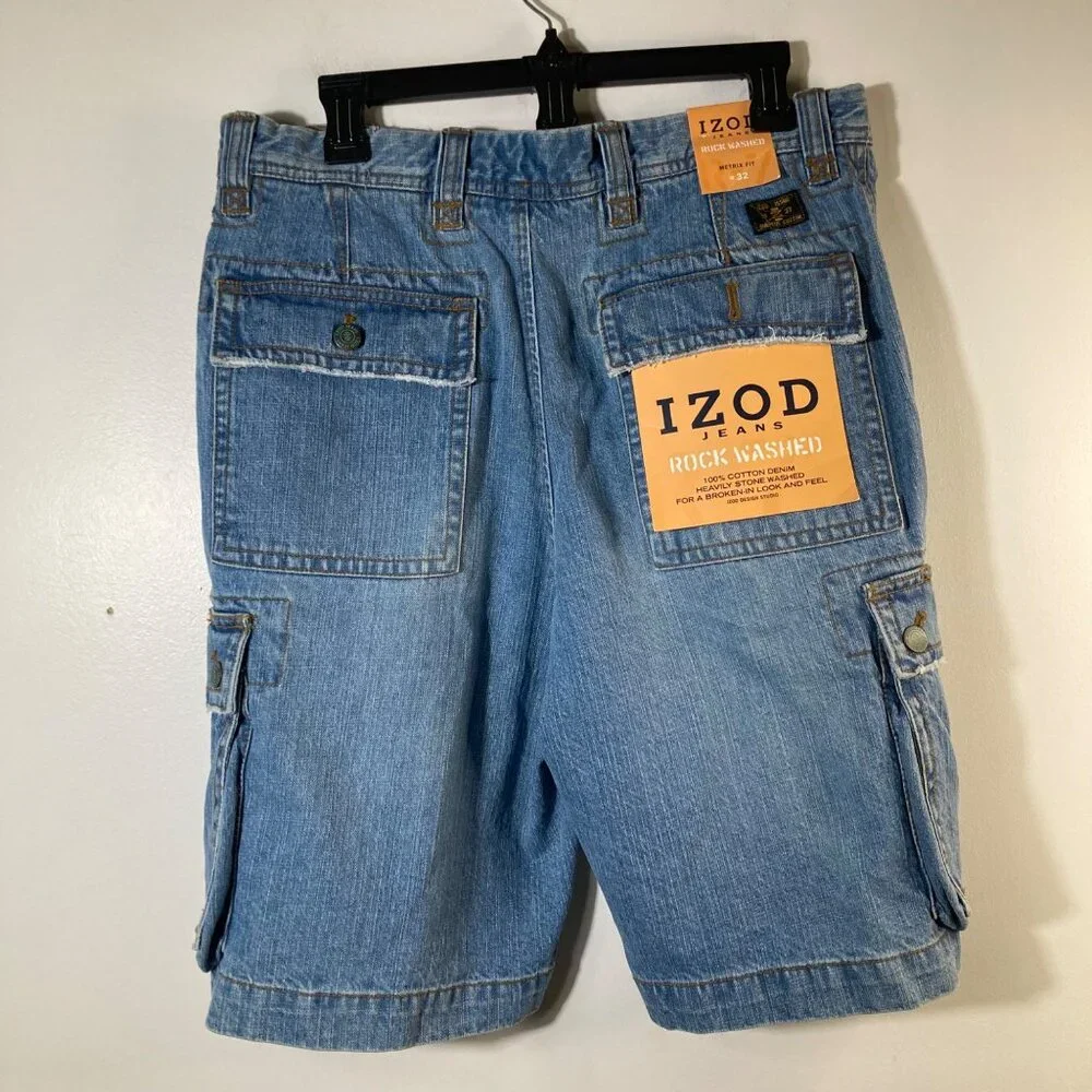 Mens Izod Rock‎ Washed Denim Cargo Shorts Cotton 32W NWT